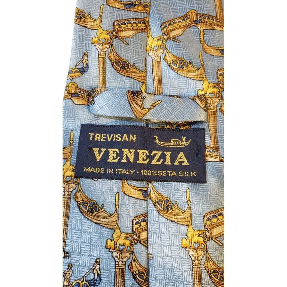 Trevisan Venezia Neck Tie Mens Designer Luxury Blue‎ Venice Bridges Gondolas